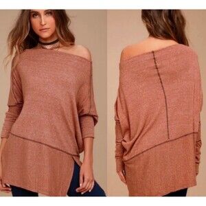 Free People We The Free Londontown Ribbed Thermal Tunic Top Rust Orange Sz S